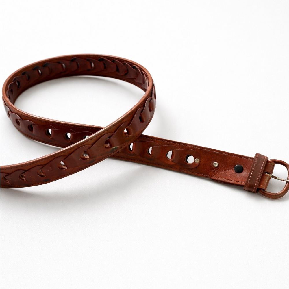 Vintage 70s Genuine Braided Linked Leather Belt 36